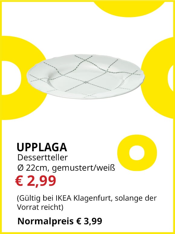 Dessertteller Upplaga, Durchmesser 22cm, gemustert/weiß, statt € 3,99 um € 2,99.