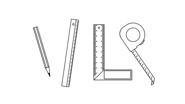 Dessin d'outils de mesure (crayon, règle, équerre)