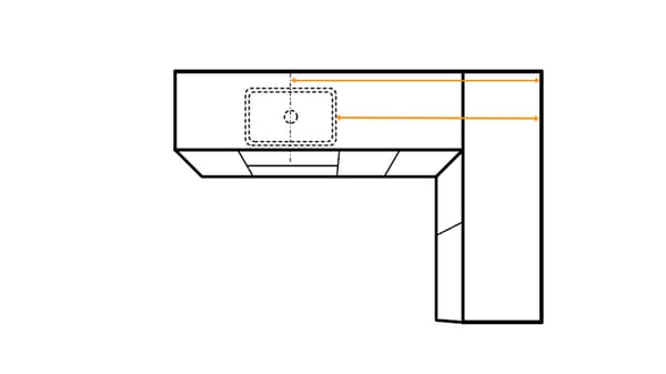 Dessin d'un plan de travail de cuisine avec prises de mesure
