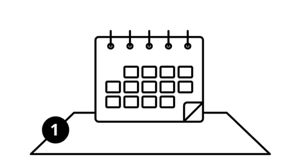 Dessin en noir et blanc d’un calendrier, portant le numéro 1.