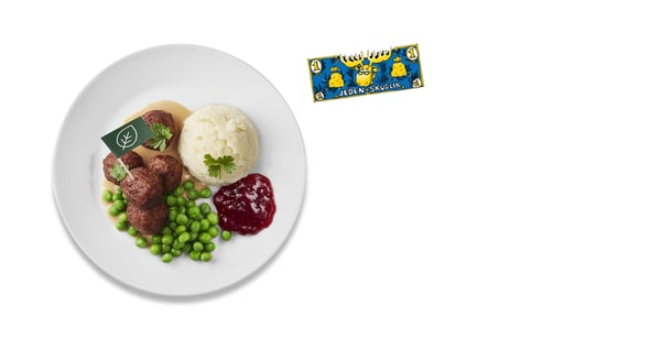 Dětská porce - 5 ks bwzmasých kuliček, smetanová omáčka, bramborová kaše a Škudlík 