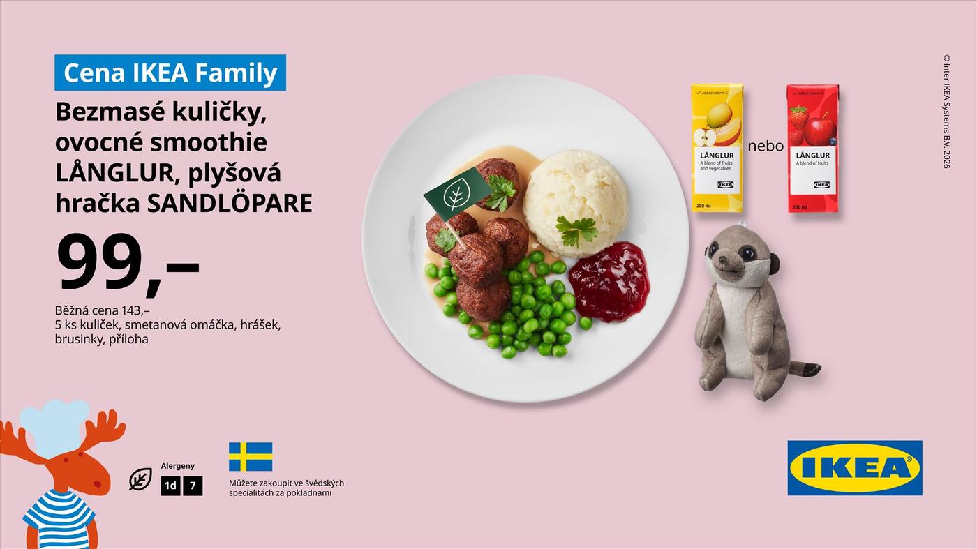 Dětské menu, ovocné smoothie a plyšová hračka