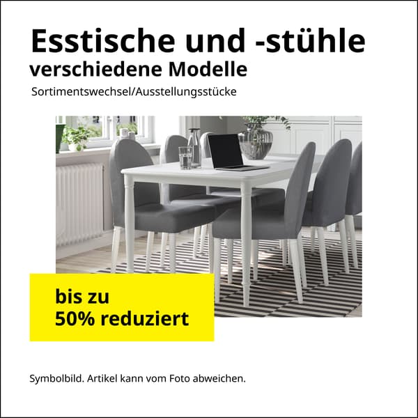 Die Esstische und -stühle, verschiedene Modelle, sind bis zu 50% reduziert