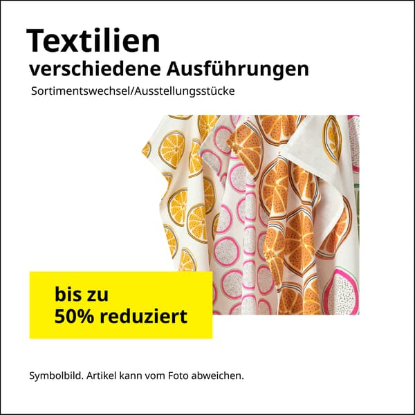 Die Textilien in verschiedenen Ausführungen sind bis zu 50% reduziert 