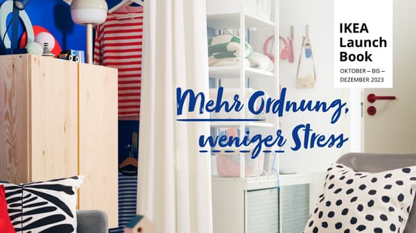 Die Titelseite des IKEA Launch Books mit der Überschrift "Mehr Ordnung, weniger Stress"