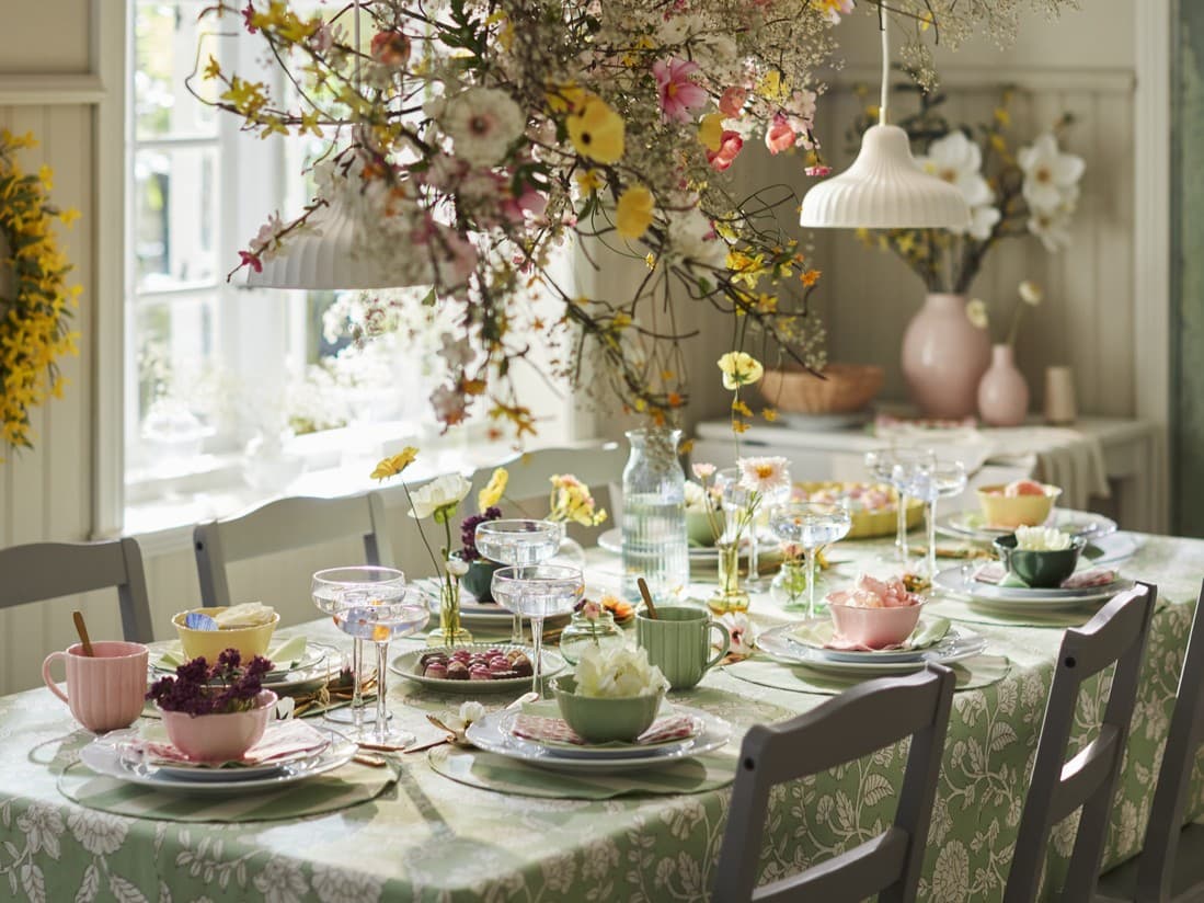Dining table displaying some of the new tablewear items from IKEA's 2026 spring collection 