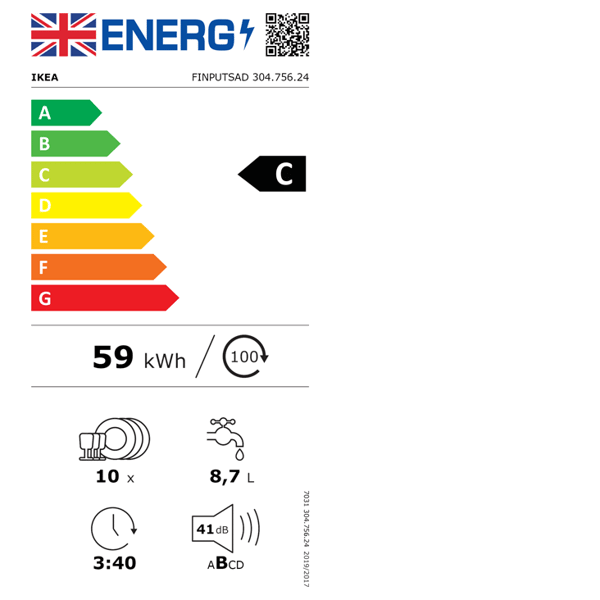 Dishwasher energy efficiency rating label