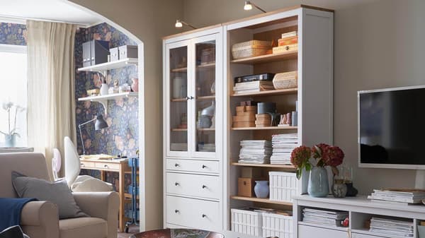 Display cabinets in a living room
