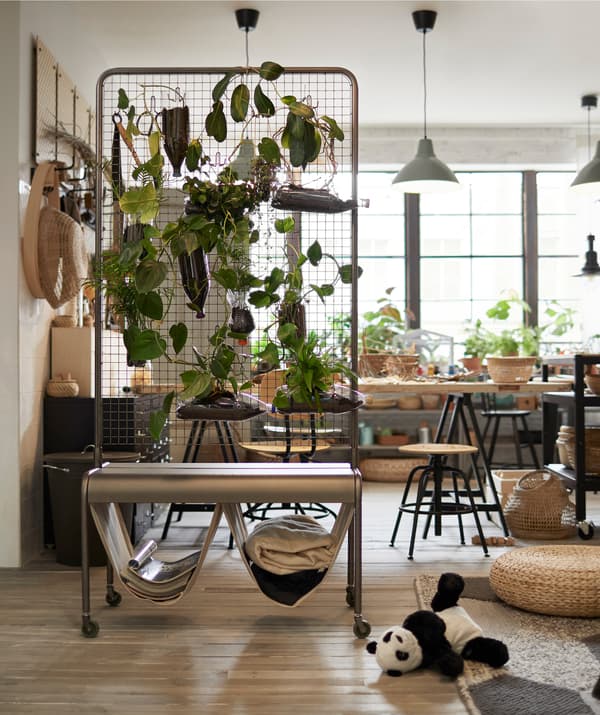 Divide the space with a stylish room divider! Try IKEA VEBERÖD room divider with mesh frame in steel!