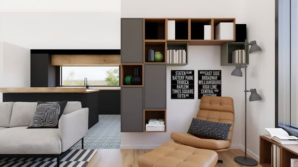 Dnevna soba in kuhinja v družinski hiši - notranje oblikovanje kot storitev trgovine IKEA