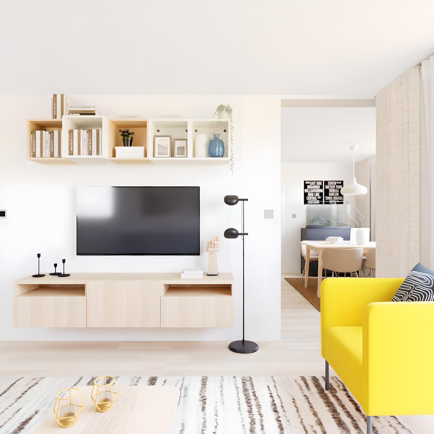 Dnevna soba: TV rehal in rumen fotelj