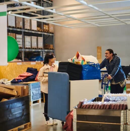 Dos personas en la zona de oportunidades de una tienda IKEA.