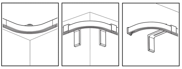 Drawing of a VIDGA curtain rail with a corner