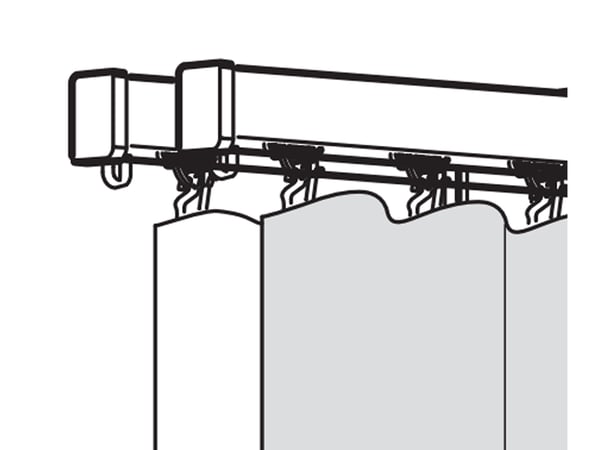 Drawing of a VIDGA curtain rail with two tracks