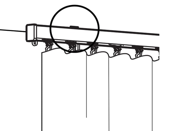 Drawing showing how to install the VIDGA curtain track on the ceiling.