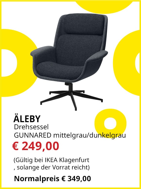 Drehsessel Äleby, Bezug Gunnared mittel-dunkelgrau, statt € 349 um € 249.