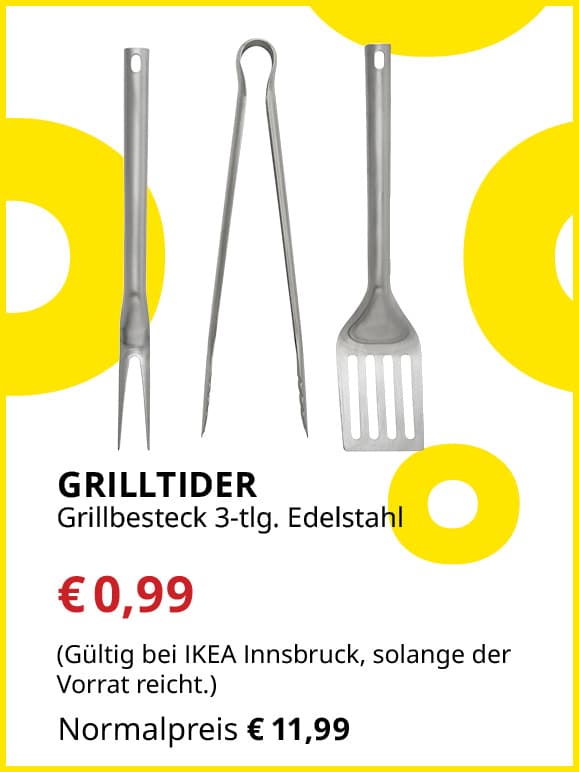 Dreiteiliges silberfarbenes Grillbesteck für 0,99€ statt 11,99€