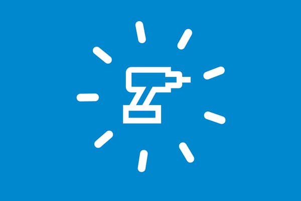 Drill icon on blue background.