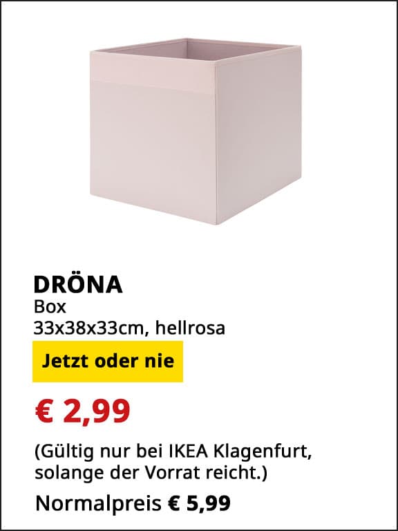 Dröna Box, 33x38x33cm, hellrosa, statt € 5,99 um € 2,99.