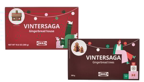 due confezioni di una cassetta di biscotto e alberi di pan di zenzero VINTERSAGA 
