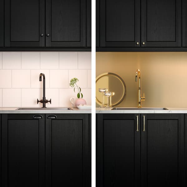 Due immagini vicine con due diversi rubinetti: uno di colore nero e uno di colore oro illumionato.