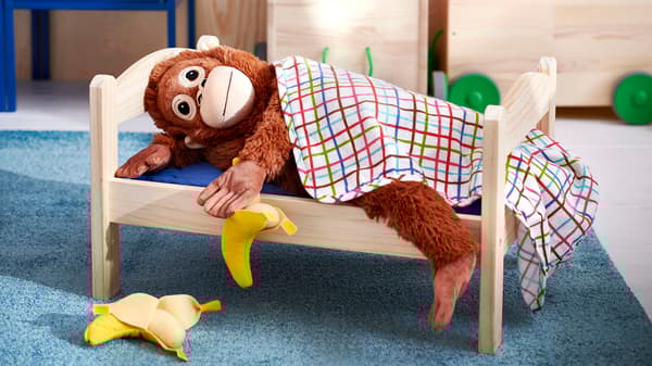 DUKTIG doll's bed with bedlinen set pine/multicolour