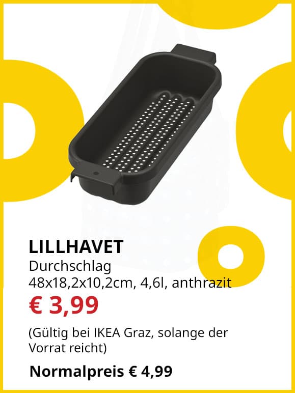 Durchschlag Lillhavet, 48x18x10cm, 4,6l. anthrazit, statt € 4,99 um € 3,99.