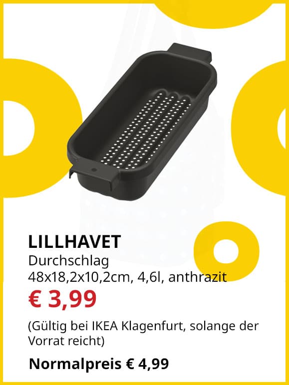 Durchschlag Lillhavet, 48x18x10cm, 4,6l. anthrazit, statt € 4,99 um € 3,99.