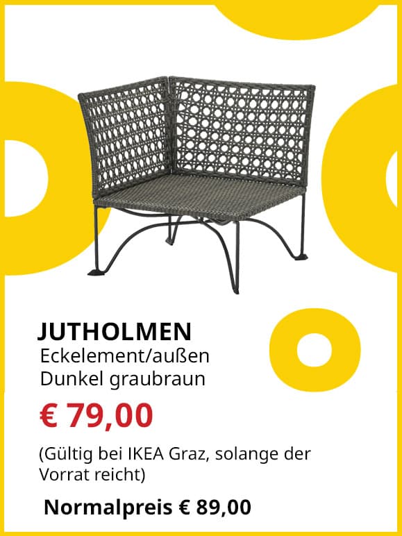Ecksitzelement Jutholmen, für außen, dunkel graubraun, statt € 89 um € 79.