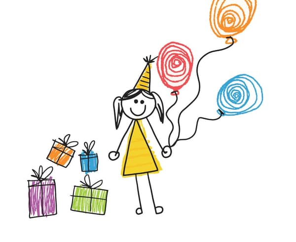 Een getekende afbeelding van een kinderfeestje