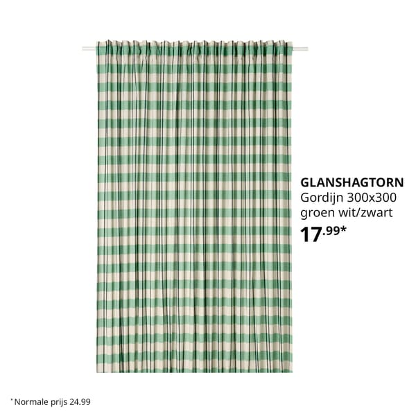 Een groen-wit gestreept GLANSHAGTORN gordijn.