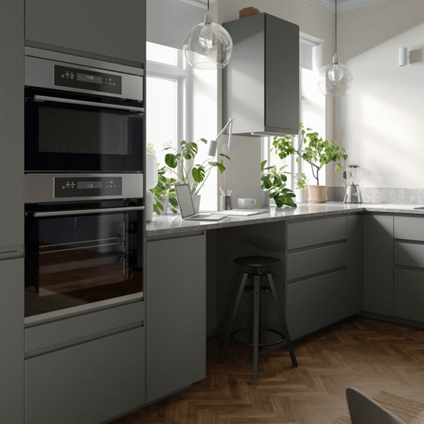 Een moderne grijze keuken
