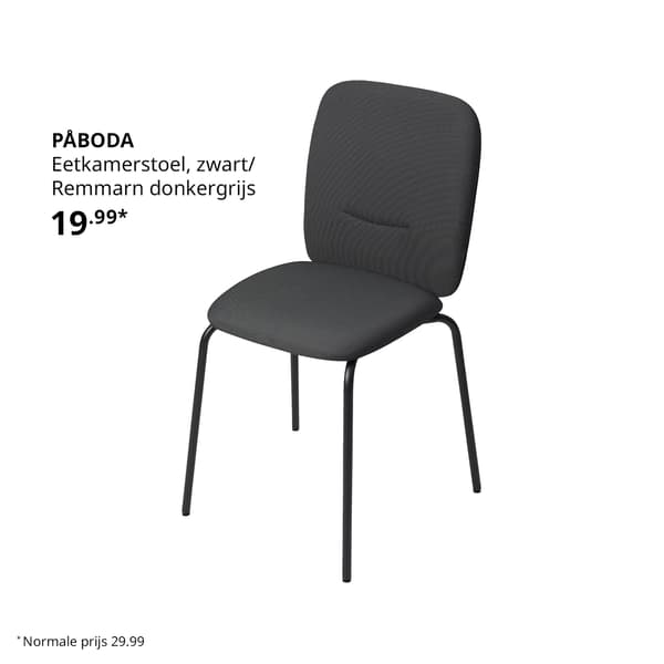 Een zwart stoffen eetkamerstoel