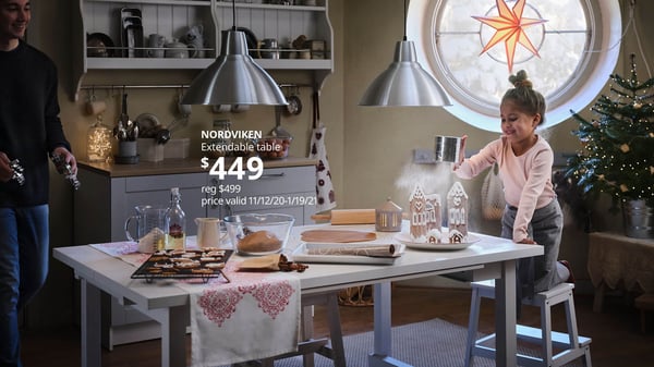 White NORDVIKEN table in a dining room. NORDVIKEN Extendable table, white $449, reg $499, price valid 11/12/20-1/19/21.