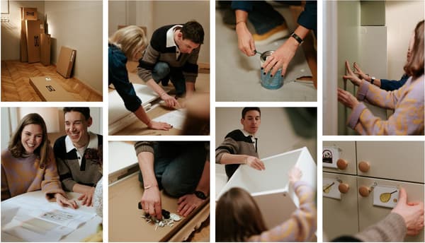 Ein Bild, das eine Collage von vielen Schritten einer Planung gemeinsam mit einem IKEA Mitarbeiter zeigt.