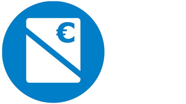 ein blauer Kreis mit einer Brieftsche und einem € Symbol