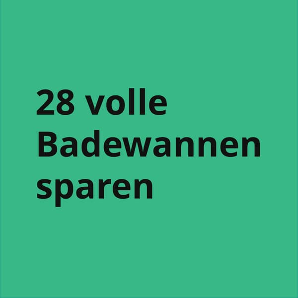 ein grünes Quadrat in dem steht: 28 volle Badewannen sparen