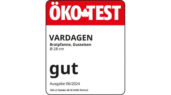Ein Ökotest Label der VARDAGEN Bratpfanne mit gut bewertet