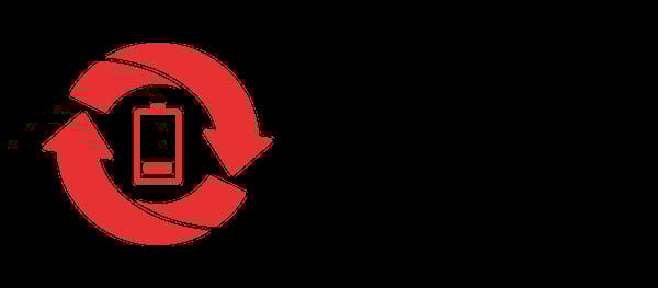 Ein rotes Symbol, dass einen Kreislauf für Batterie Rücknahme darstellt.