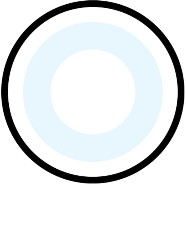 Ein runder Kreis mit schwarzer Kontur und einem hellblauen Ring in der Mitte zur Visualisierung von kaltweißer Lichtfarbe