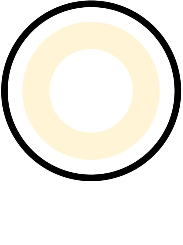 Ein runder Kreis mit schwarzer Kontur und einem warmgelben Ring in der Mitte zur Visualisierung von warmweißer Lichtfarbe