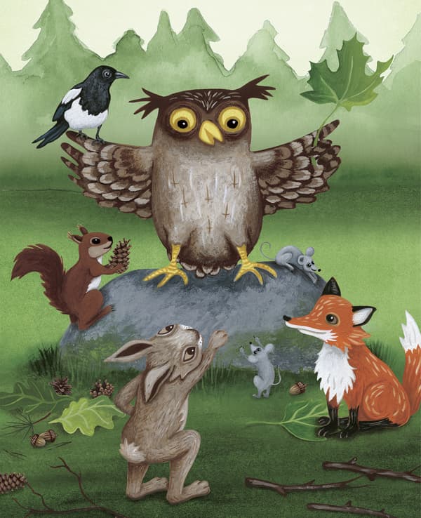 Eine Illustration aus einem Kinderbuch über eine Eule
