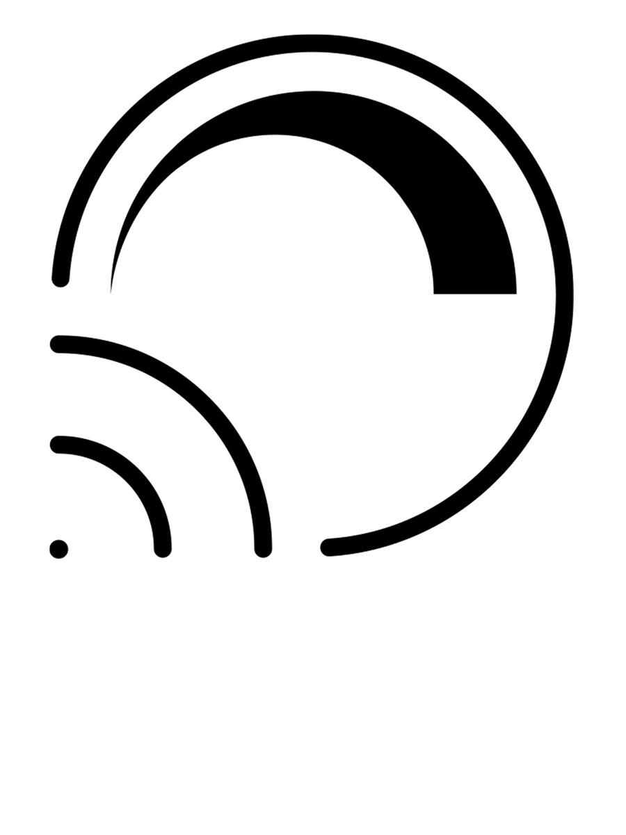 Eine schwarze Kreiskontur und darin ein zunehmender Balken und daneben ein Wifi Symbol symbolisiert, dass das Produkt kabellos dimmbar ist.