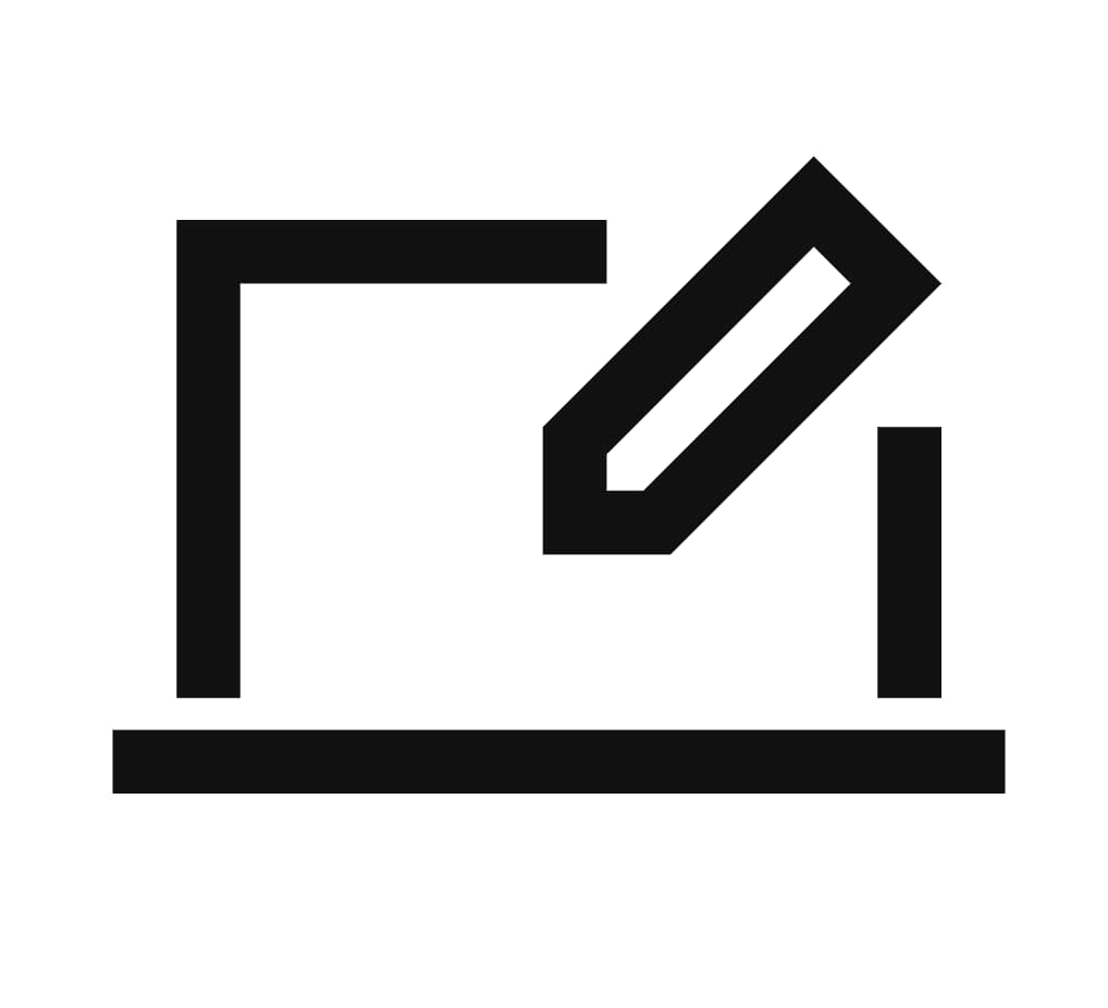 Eine Skizze eines Bildschirms mit einem Stift, der einen online 3D Planer simulieren soll.