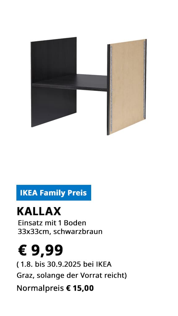 Einsatz mit 1 Boden für Kallax, 33x33cm, schwarzbraun, statt € 15 zum IKEA Family Preis von  € 9,99.