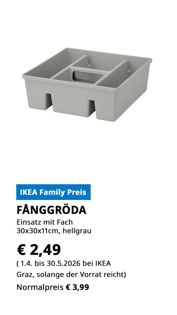 Einsatz mit Fächern FANGGRÖDA, 30x30x11cm, hellgrau, statt € 3,99 um € 2,49.