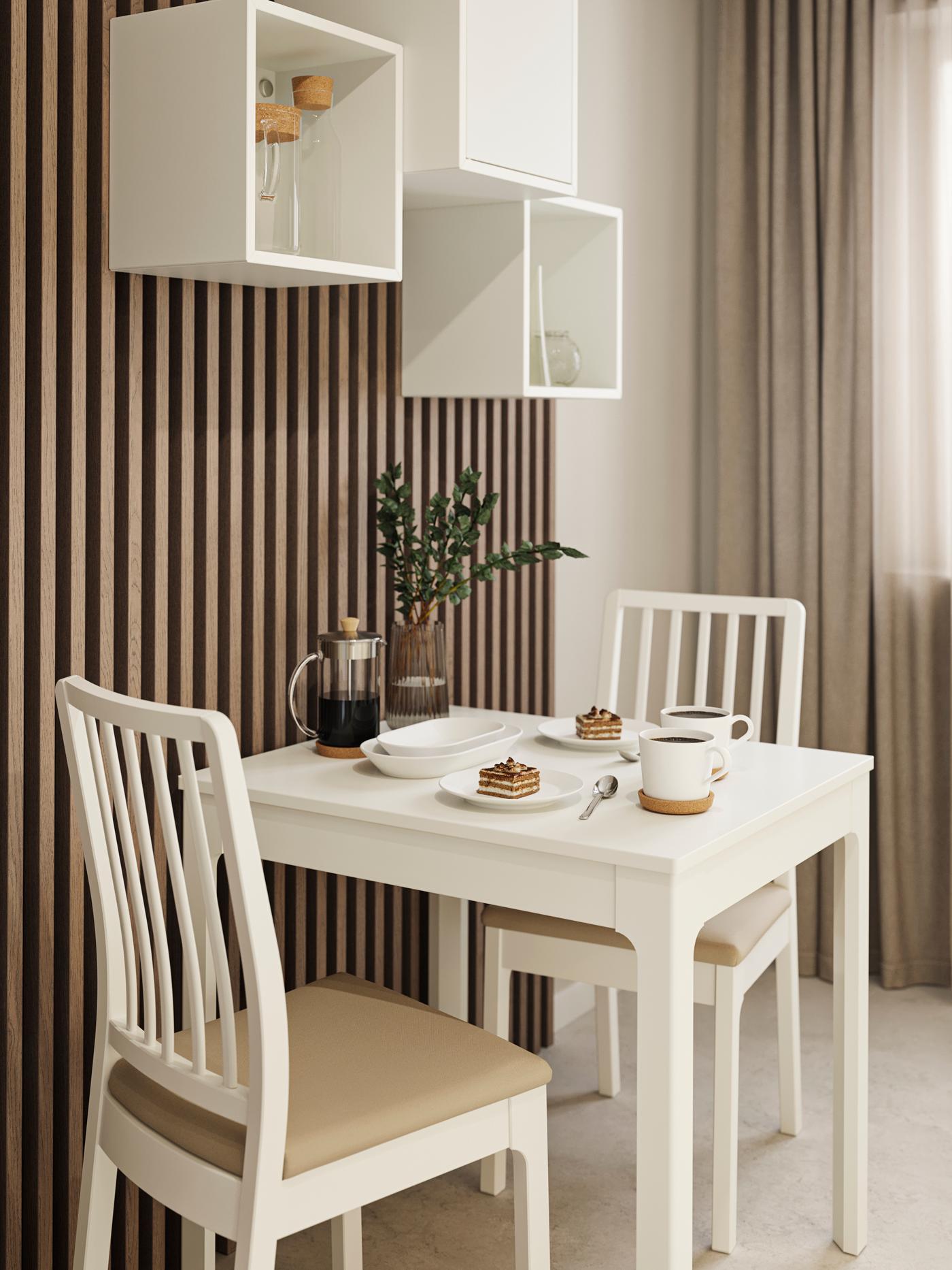 EKEDALEN / EKEDALEN
Stół i 2 krzesła, biały/Hakebo beżowy, 80/120 cm