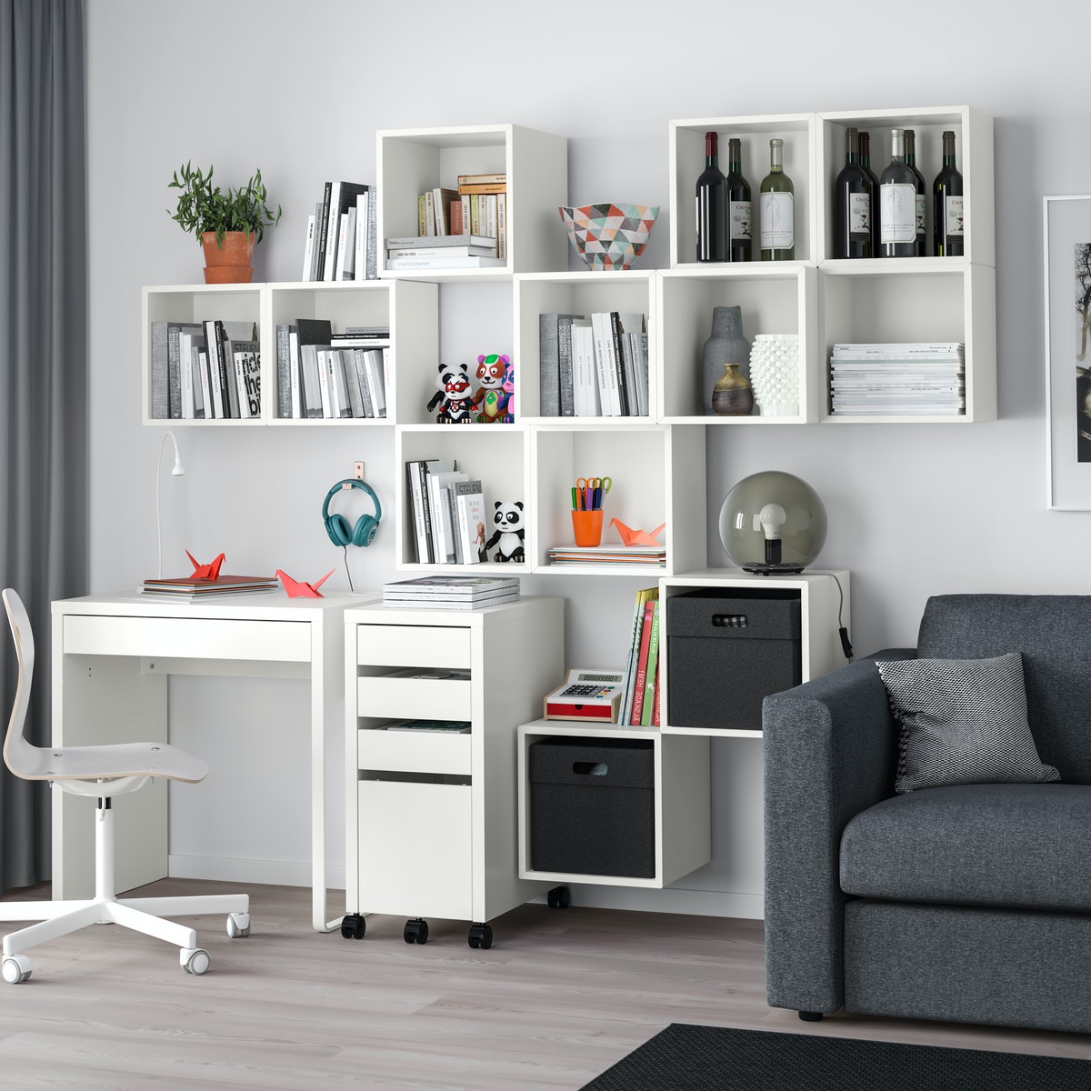 EKET white cabinets.