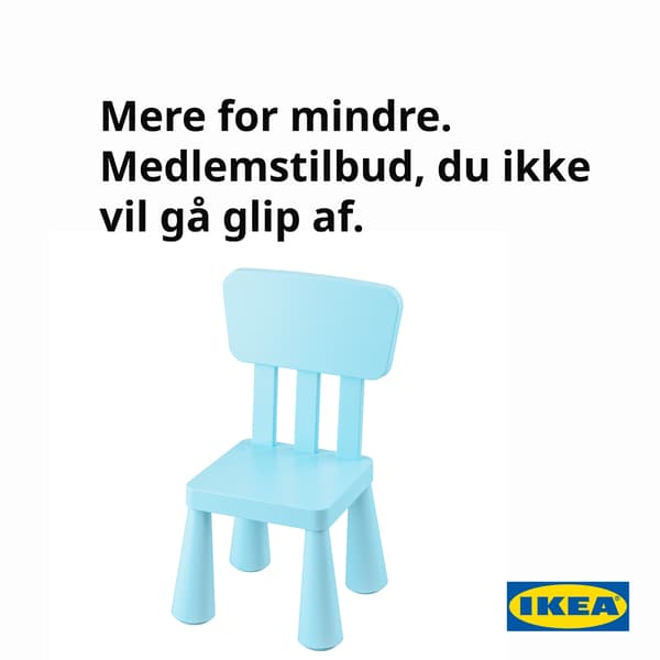 En blå MAMMUT stol på en hvid baggrund hvor der står mere for mindre medlemstilbud du ikke vil gå glip af.