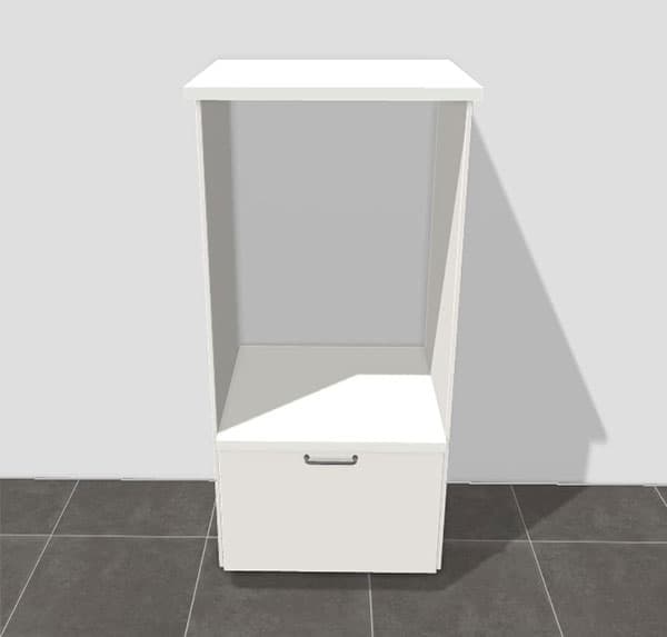 En enkel vaskeromsløsning med plass til enten vaskemaskin eller tørketrommel.